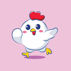 hand drawn cute cartoon character chicken is run for elements, clipart , sticker, logo