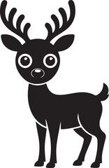 Fototapeta premium Black and white Baby Deer silhouette vector illustration with antlers in natural wildlife style. Christmas reindeer silhouette vector set. reindeer icon