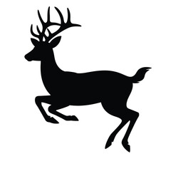 Obraz premium Black silhouette of a leaping stag with antlers deer