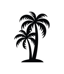 Black silhouette of two palm trees on white background