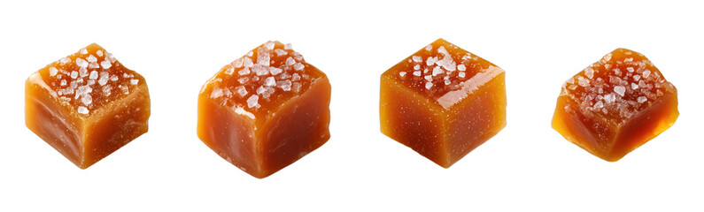 Salted caramel candies isolated. Sweet dessert, delicious treat, homemade confection, sugar