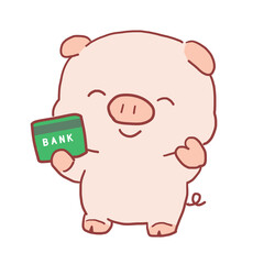 通帳を持つ笑顔のぶた