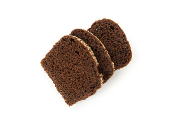 Slices of rye bread isolated on white, top view