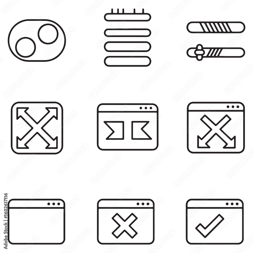 Poster a collection of modern minimalist interface icons for application user interface design