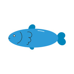 Blue fish on white background. Vector illustration in flat cartoon style. Marine design.