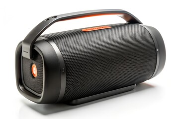 Naklejka premium Modern Portable Bluetooth Speakers on White Background – Stylish Wireless Audio Devices with LED Lights & Retro Designs