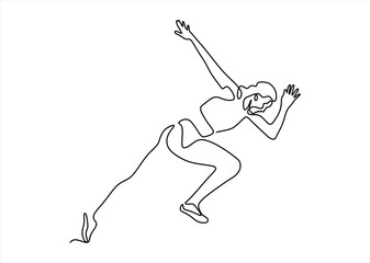 vector illustration of single continuous line woman running.  line icon-continuous line drawing. Editable stroke.