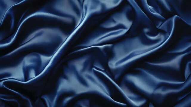 A close-up  of a smooth, shiny blue silk fabric with visible creases and wrinkles, set against a neutral grey background. Perfect for fashion, textile, or design themes.