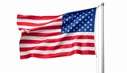 Obraz premium American flag waving proudly in the wind against a plain white background.