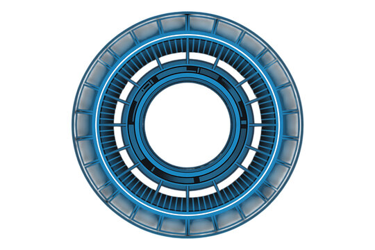 Futuristic blue neon ring mechanism isolated on transparent background