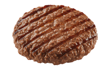 Juicy grilled beef burger patty isolated on transparent background