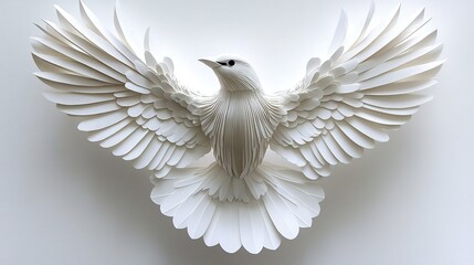 Obraz premium Minimalist White Paper-Cut Bird Illustration: 3D Layered Decorative Wall Art for Digital & Print Design