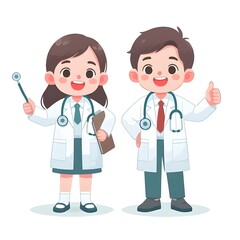 Obraz premium Cute Boy and Girl Dressed as Doctors