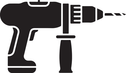 Electric power drill machine isolated on white background. Hand drill tool silhouette vector Illustration. Drill icon set