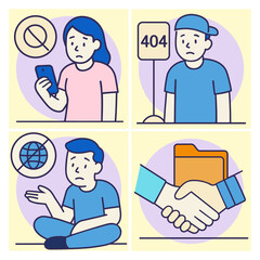 Flat Design Illustration – Internet Error, Page Not Found, App Blocked, File Transfer