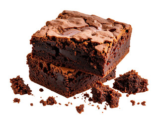 Single Bitten Chocolate Brownie with Crumbs and Fudge Swirl, Transparent PNG