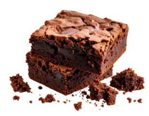 Single Bitten Chocolate Brownie with Crumbs and Fudge Swirl, Transparent PNG