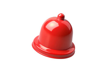 Fototapeta premium Bright red ceramic bell cover with spherical handle, positioned at slight angle, isolated on a transparent background