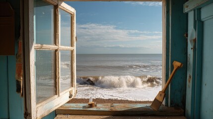 Coastal window view of waves