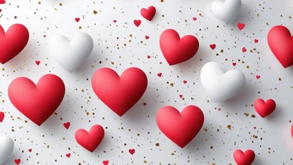 Red heart white heart love symbol romantic background confetti celebration valentine decoration festive affection holiday design red and white hearts floating white background with gold confetti - Powered by Adobe