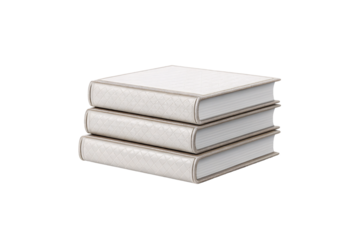 Three elegant white leather-bound books with quilted diamond pattern covers stacked neatly together, isolated on a transparent background