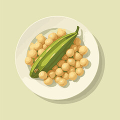 Organic cooked green peas, beans, and carrots, a healthy vegetarian meal isolated on a white plate