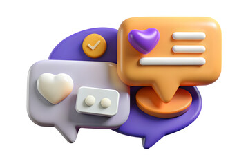 3d chat bubbles with hearts and likes on transparent background