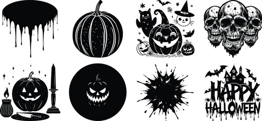 Naklejka premium black and white vector illustration of an halloween set