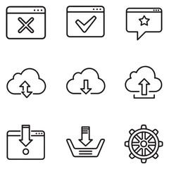 Fototapeta premium Collection of minimalistic line art interface and cloud computing icons for web design
