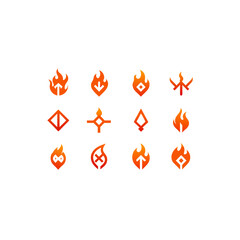different magical fire rune icons set on white 