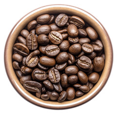 Fototapeta premium Coffee Mug with Beans Top View on Clear Background