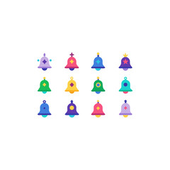 different magical spirit bell icons set 
