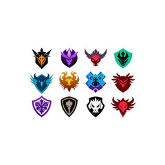 different mystical beast crest icons set 