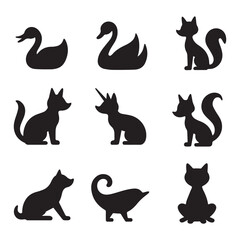 Collection of Animal Silhouettes Featuring Birds, Mammals, and Insects