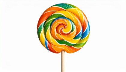 Rainbow Swirl Lollipop on Wooden Stick &ndash; Playful Candy Icon