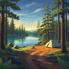 Camp under stars in scenic forest lake