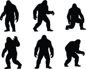 Bigfoot Silhouette Vector in Forest Landscape, Sasquatch Clipart Design – Mythical Creature Illustration, Forest Monster Bigfoot SVG – Outdoor Adventure Design, Retro Bigfoot Design – Mountain Camping