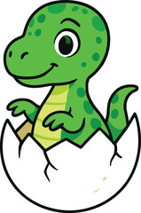 Cute Baby Dinosaur Hatching from Egg – Cartoon Vector Illustration



