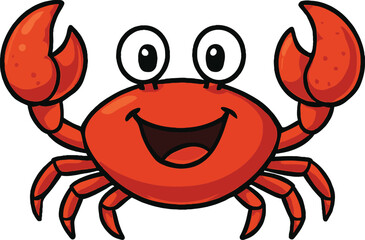 Happy Cartoon Crab – Cute Smiling Red Crab Vector Illustration

