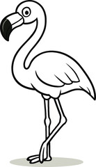 Cartoon Flamingo Outline &ndash; Cute Vector Illustration of Standing Flamingo

