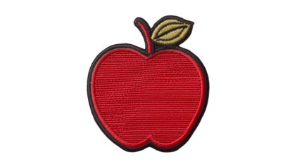 Vibrant red apple patch with green leaf adds a pop of color and charm to any fabric project isolated on white or transparent png.