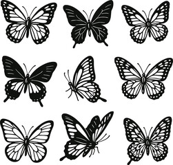 Fototapeta premium Set of Black Butterfly Silhouette Vector Illustrations