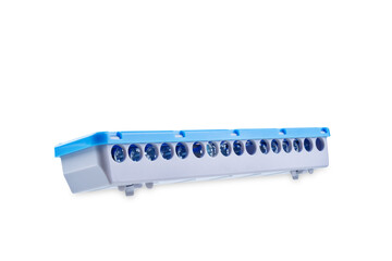 Electrical terminal block on a white isolated background