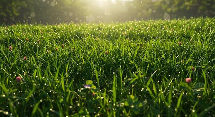 Dew kissed grass field