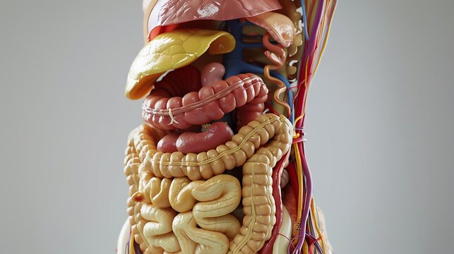 Detailed Anatomical Model Showcasing Human Digestive System Organs and Structures