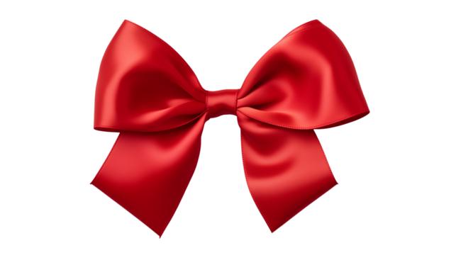 Elegant red satin bow adds a luxurious touch to any gift or celebration, perfect for holiday promotions isolated on white or transparent png.