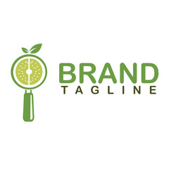 Green Lime Logo with Magnifying Glass – Fresh Citrus Natural Brand Design
