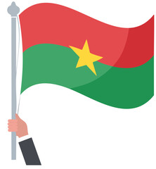 Burkina Faso Waving Flag with Traditional Red Green Colors and Star
