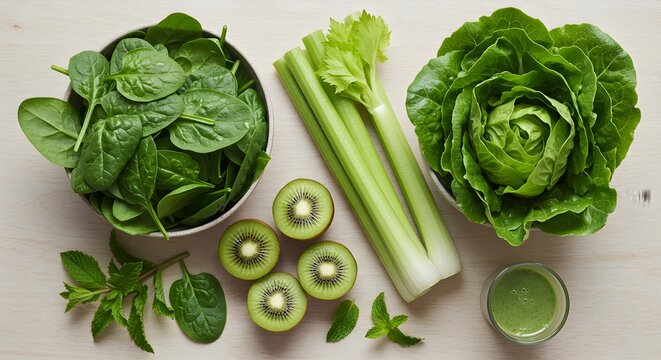 Green fresh vegetables and fruits