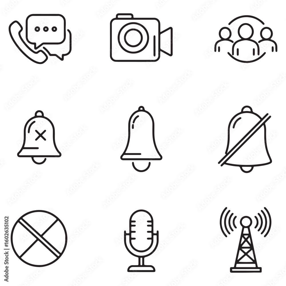 Poster modern and minimalistic line icons representing communication and notification elements